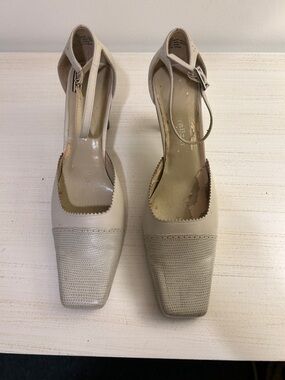 Naturalizer Beige Square-Toe Ankle-Strap Pumps